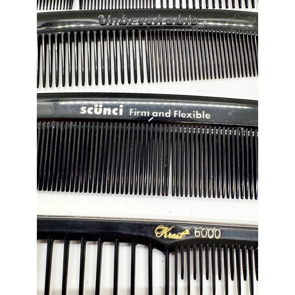 Vintage Black Hair‎ Comb Lot Conair Scunci Krest 6000 Unbreakable 5pc Set